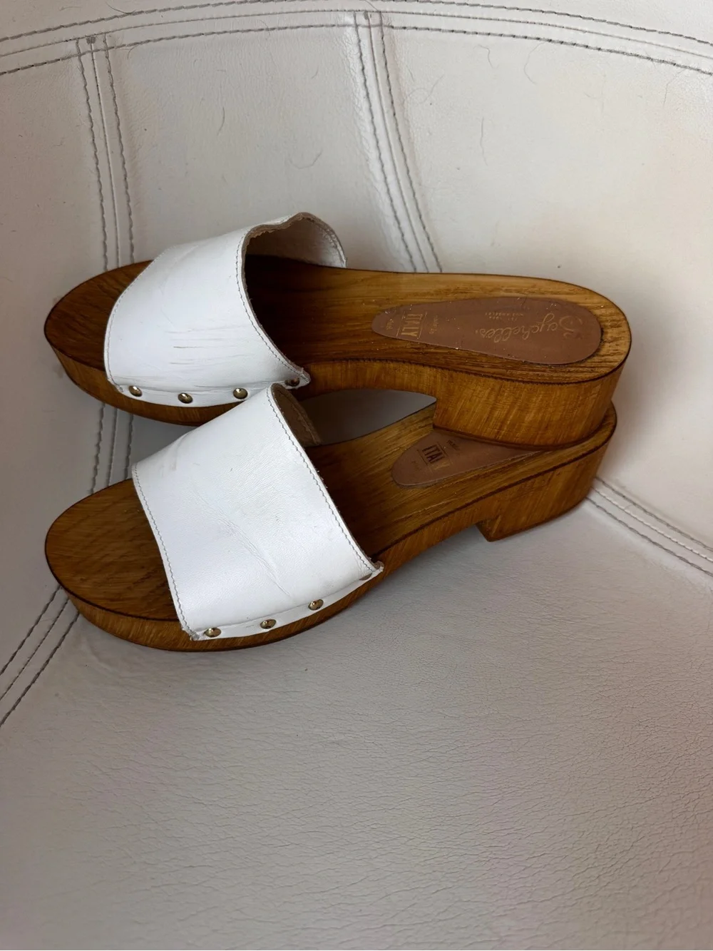 Seychelles Italian-Made White Leather Slide Sandals
